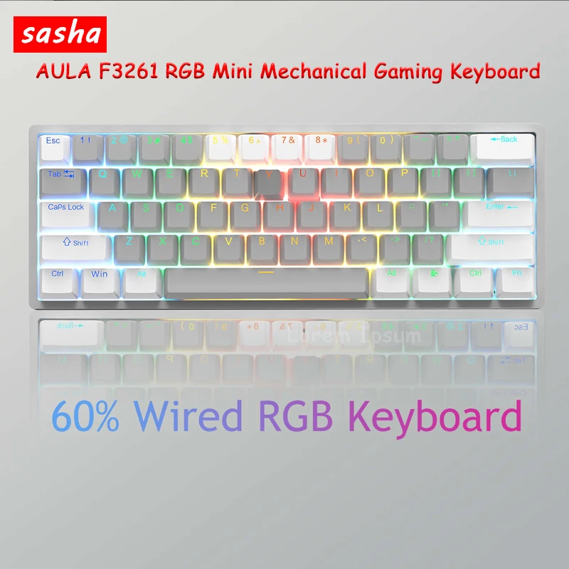 

Aula F3261 RGB Backlit USB Mini Mechanical Gaming Keyboard Red Switch 61 Keys Wired Separated Detachable Cable For Mac Desktop