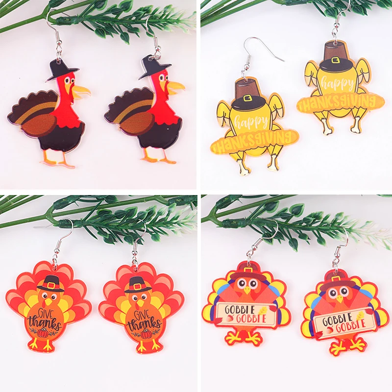 

Thanksgiving Turkey Earrings Personalized Fashion Creativity Orange Turkey Printed Acrylic Earrings For Women Party Jewelry
