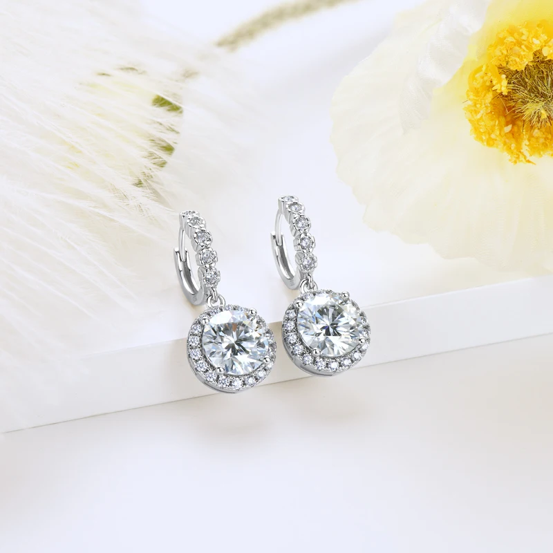 

KUGG Real Moissanite Hoop Earrings for Women Silver 925 Jewelry Round Diamond Dangle Earrings 6.5mm/8mm/9mm Huggies Drop Earring
