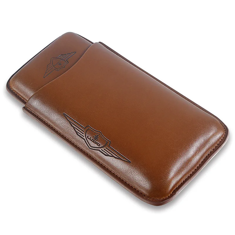 

Leather Travel Portable Cigar Case Holder 3 Tube Humidor Cigars Accessories For Cigar Gift Box Brown