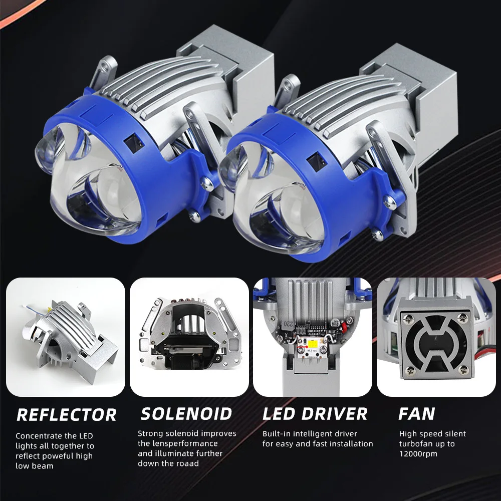 Фото 140W Bi-LED Проекционная фара с линзой Halo Dual Direct Laser, двухрежимная (дальний/ближний свет), сверхъяркая, мощная, для модернизации автомобилей №4