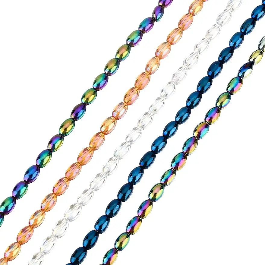 

10Strands 2Style Electroplate Glass Beads Strands 15Inch Totally 480pcs Oval Glass Beads 6.5x4.5mm AB Color Plated Spacer Beads