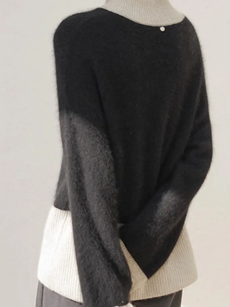 Пуловеры контрастных цветов женская одежда повседневный джемпер с полувысоким