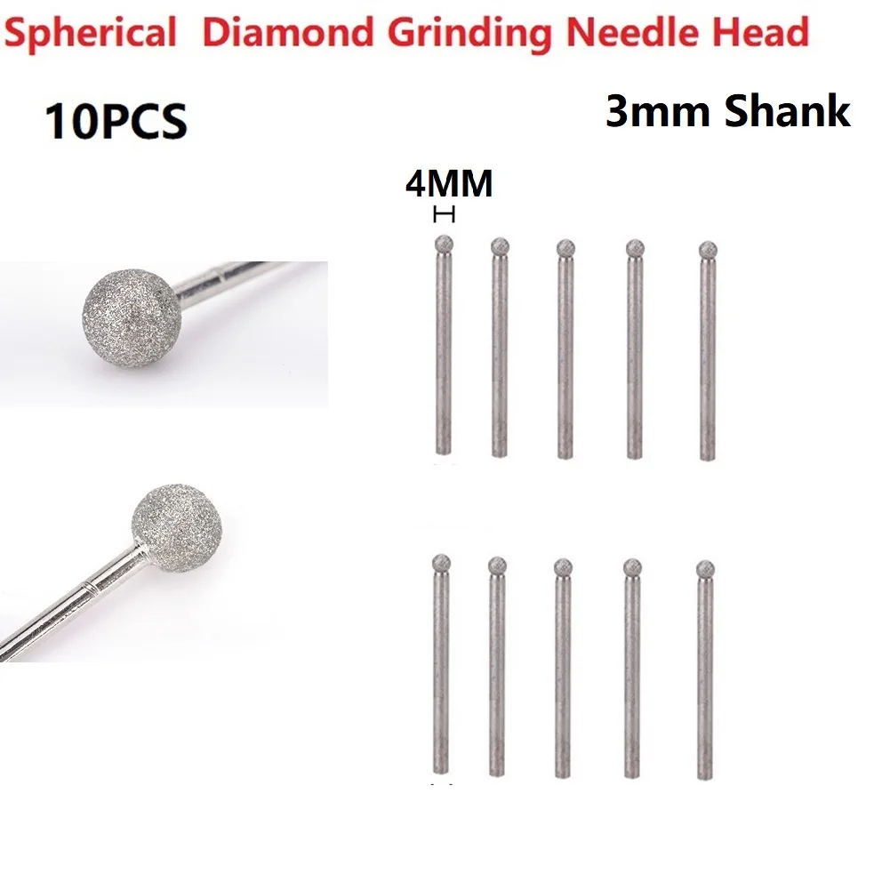 

Grinding Needle Head Metal Polishing Round Ball Shape 10pcs 3mm Shank 4/5/6/8/10/12mm Bits Carving Sculpting Tools