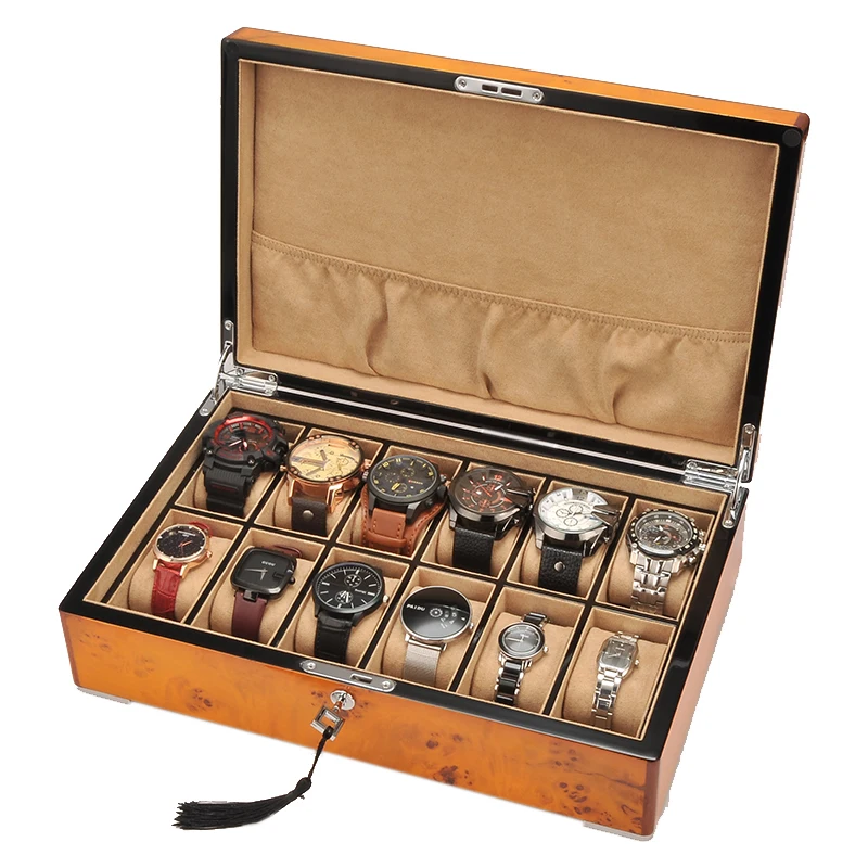 Роскошная деревянная коробка для часов с рисунком пианино 12 ячеек органайзер