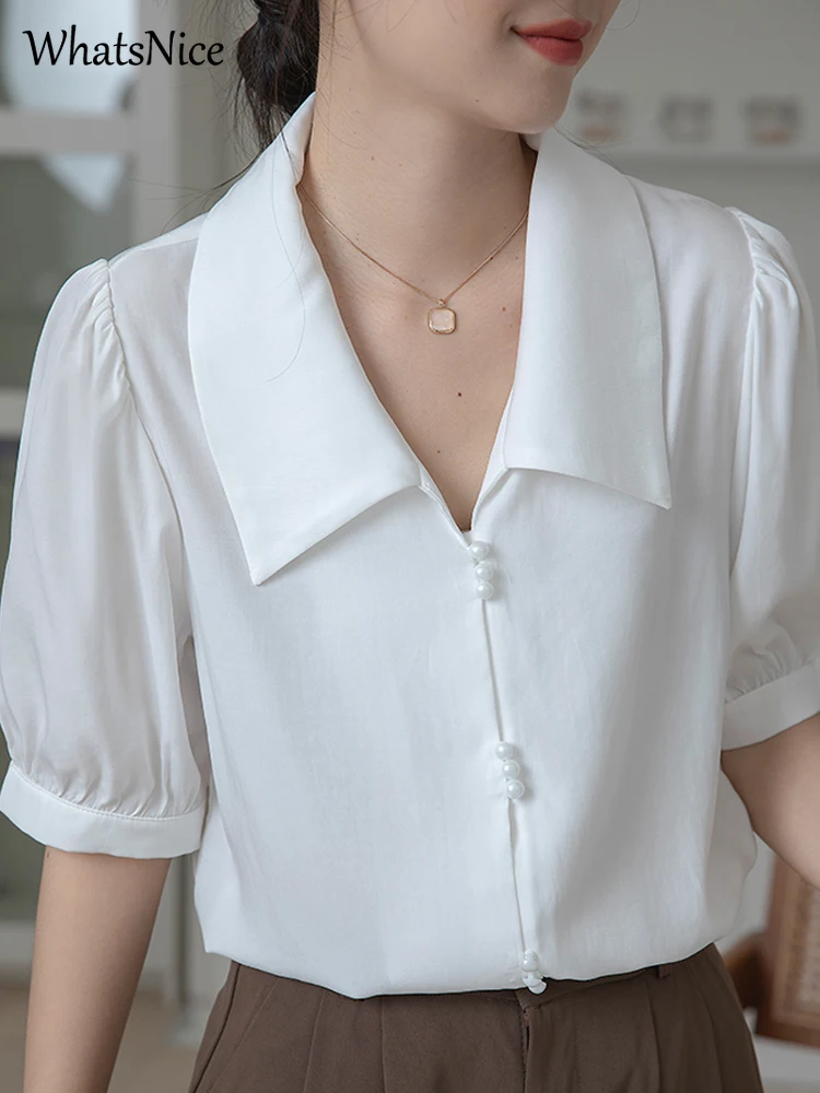 Korean Fashion Women Shirts Blouse Casual Office Ladies Tops Female OL Girls Cute Puff Sleeve Button Up Shirt Dropshipping