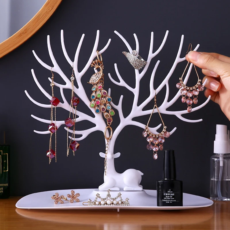 

PVC Antler Tree Jewelry Hanger Necklace Holder Bracelet Earrings Jewelry Display Stand Home Decor Tray Storage Rack