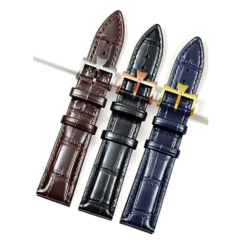 Цена Мужской кожаный ремешок для часов VC, черный кожаный ремешок для часов, длина 19, 20, 22 мм