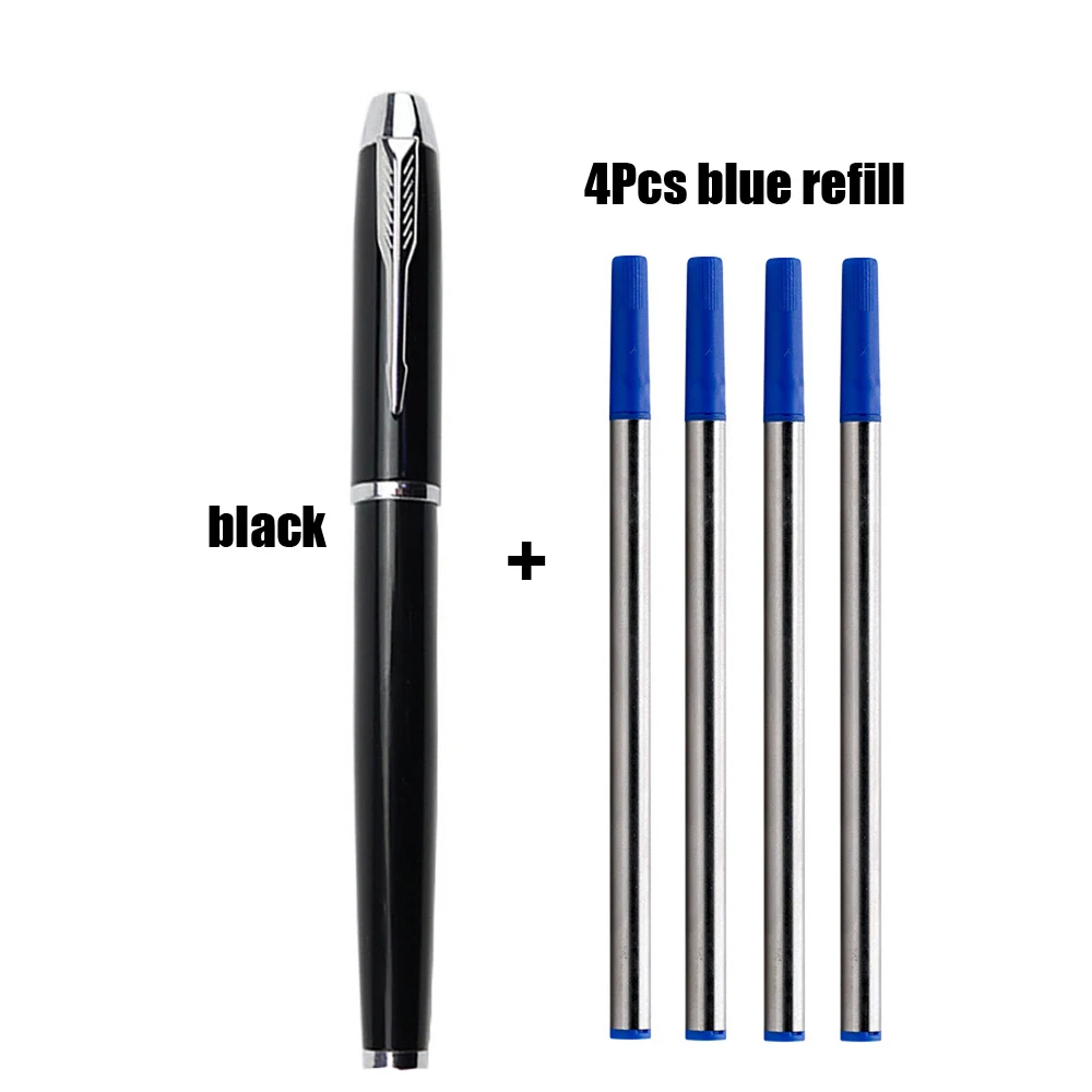 1+4Pcs Office School Ball Point Pen Metal Pen Luxury Metal Gel Pens & Refills Set Gift 0.5mm Blue Black Rollerball Pen