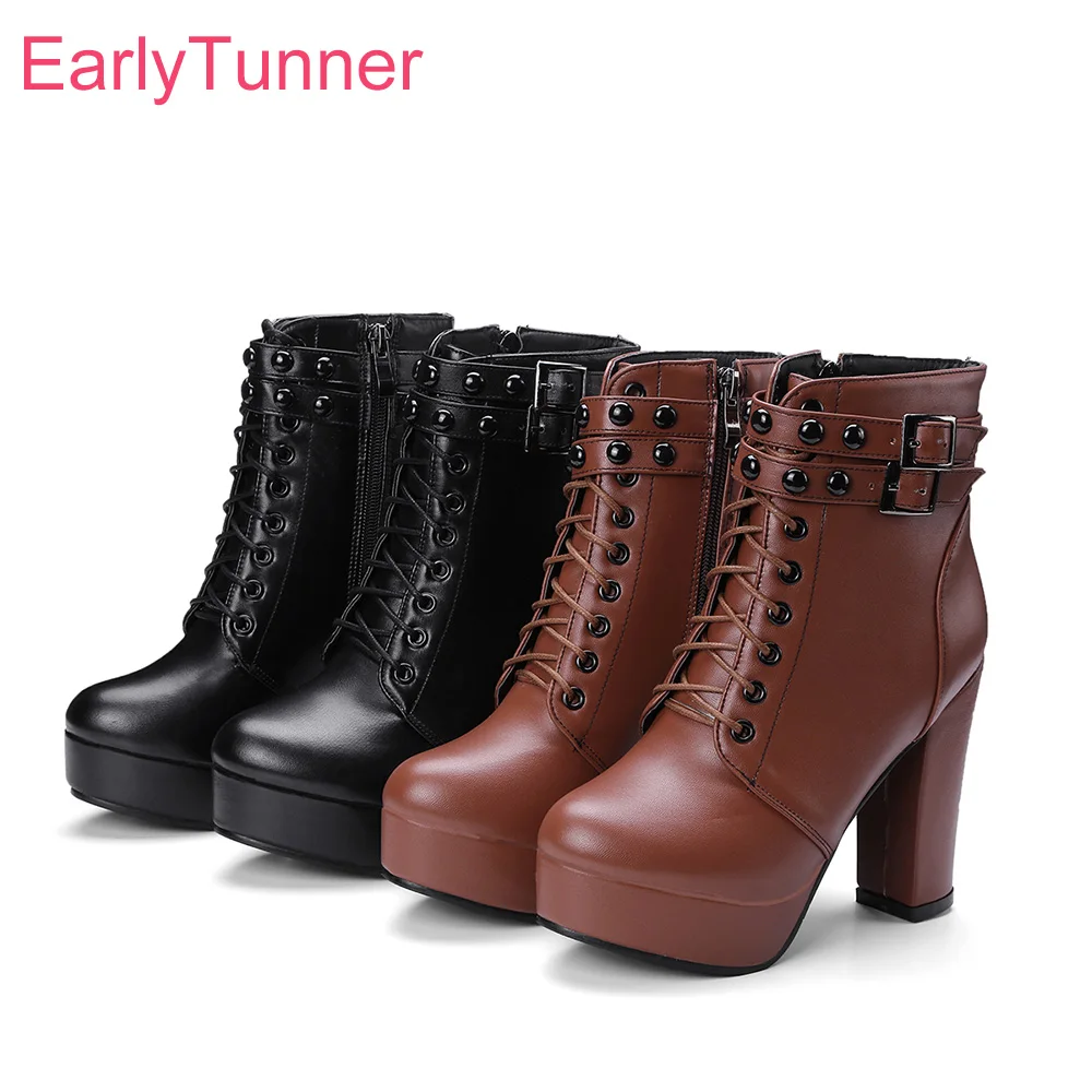

Brand New Winter Sexy Black Brown Women Ankle Riding Boots Super High Heels Lady Party Shoes EP66 Plus Big Size 10 43 46 48