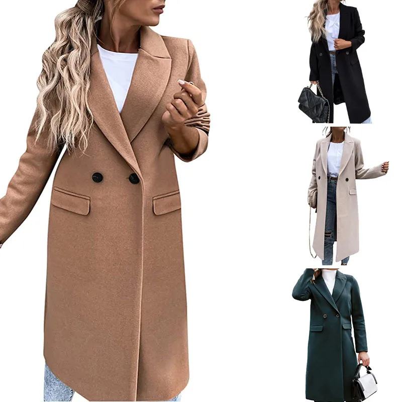 

2023 Autumn/Winter Thickened Long Style Single Row Two Button Women's Suit Collar Cardigan Woolen Coat Coat Coat Women