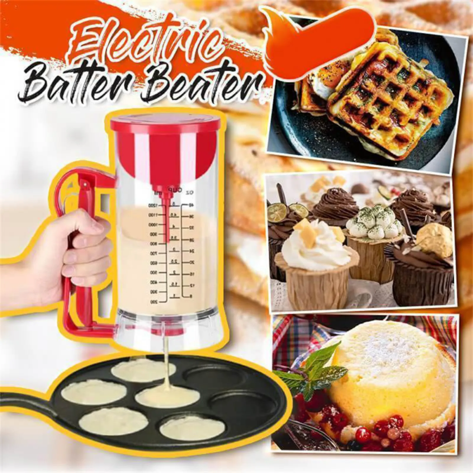 1200ML elektrikli gözleme hamur dağıtıcı mutfak ölçüm fincan pişirme araçları Waffle Cupcake meyilli huni hamur krem Speratator