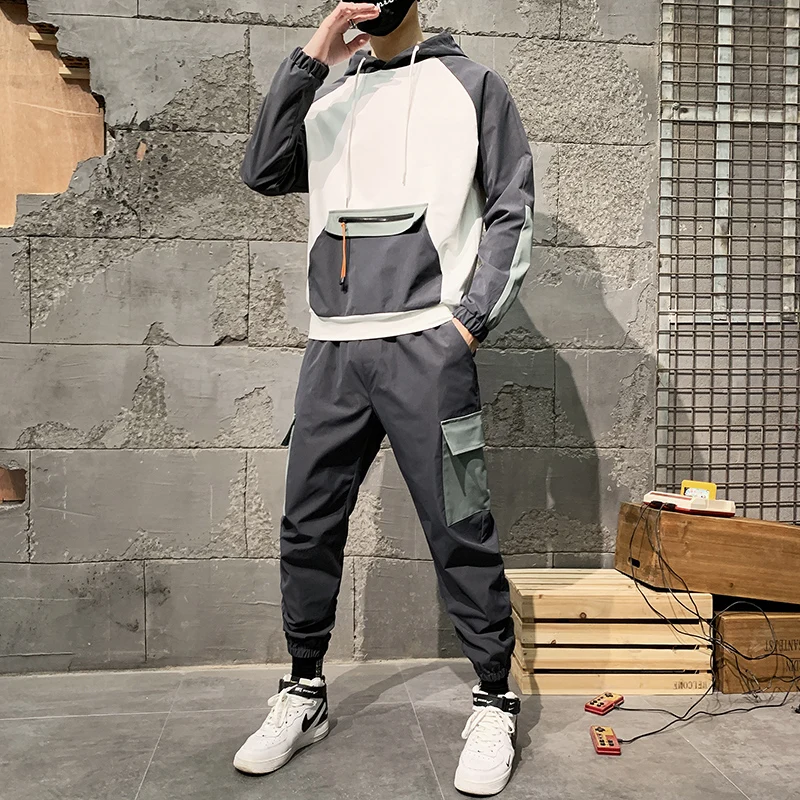 

Hip-hop Suit Male Set Track Suits Sweatsuit Man Tracksuit Mens Set Pant Zipper Pockets Outwear 2PC Jacket+Pants Sets 2022 New