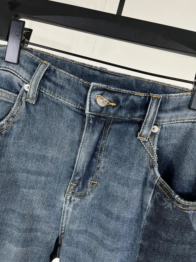 Europe Style Spring Summer Chic Men's High Quality Patchwork Print Jeans Denim Straight Pants C619