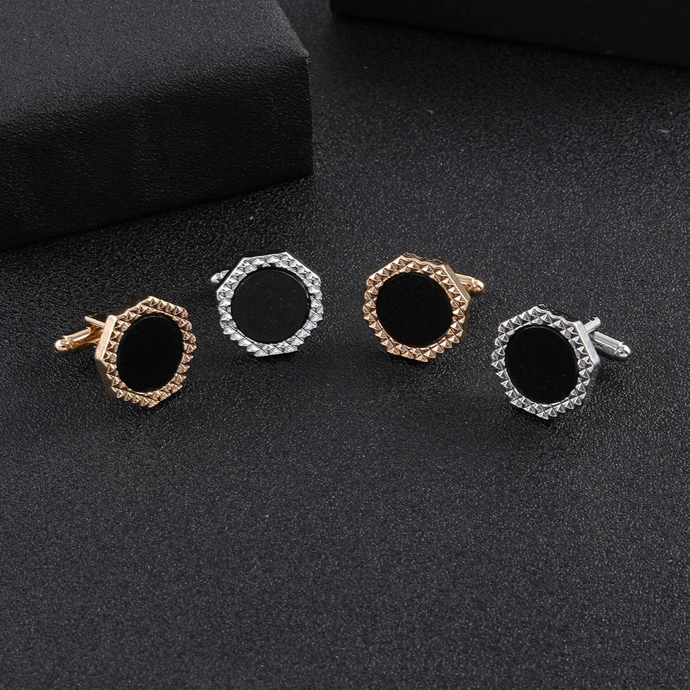 Оптовая продажа, шестигранные металлические акриловые запонки для мужской рубашки, золотистого и серебристого цвета, Подарочные Запонки