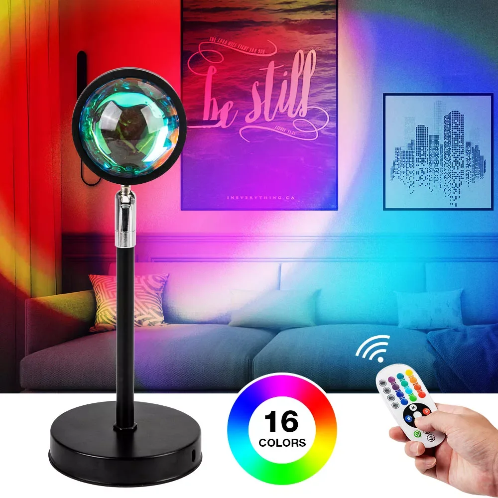 Lamp Vintage Room Decor Aesthetic Smart RGB Led Sunset Projector Night Light Bedroom Atmosphere Decoration Maison Gifts