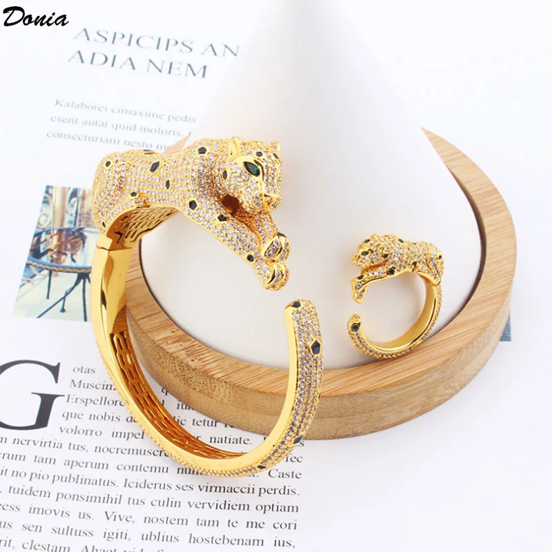 Donia jewelry European and American enamel leopard open bracelet ring fashion luxury domineering AAA inlaid zircon jewelry