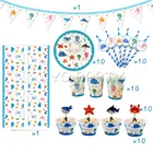 52 шт. для 10 детей Морская жизнь морские животные тематические праздничные товары для дня рождения набор посуды тарелка соломенный стеклянный баннер кекс Декор