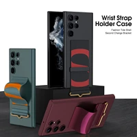 wrist strap holder phone case for samsung galaxy s22 ultra shockproof pc color camera lens protector cover s22 plus case