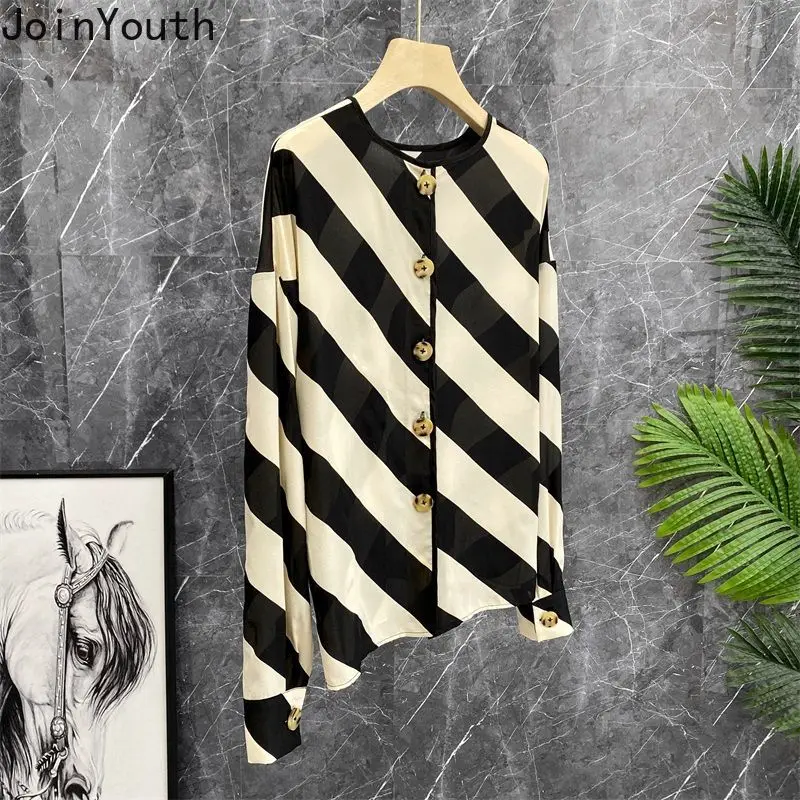 Блузка Женская Полосатая с длинным рукавом модная винтажная однобортная рубашка