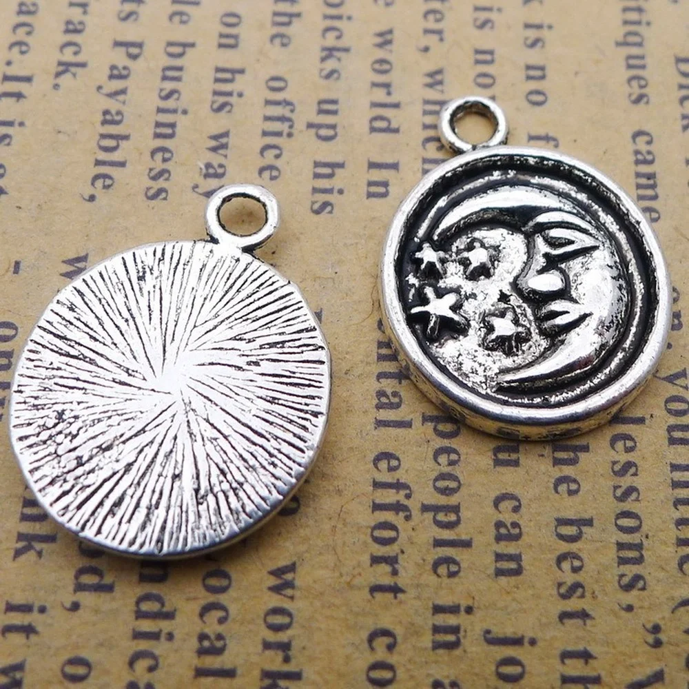

120pcs Moon Star Charms 15mm x 19mm DIY Jewelry Making Pendant Antique Silver Color