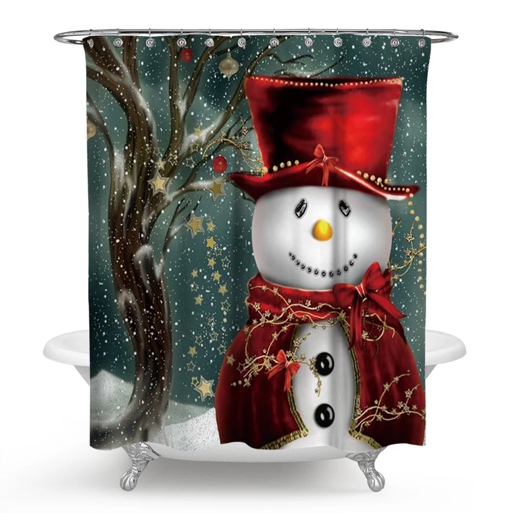 

1PC Christmas Curtain 3D Printing Cloth Xmas Snowman Home Decor Bathroom Decor Bath Curtain