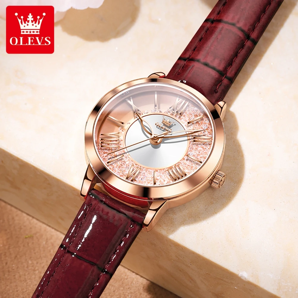 OLEVS Women Watches Fashion Leather Quicksand Ladies Watch Waterproof Quarzt Wristwatch Romatic Girlfriend Gift Montre Femme