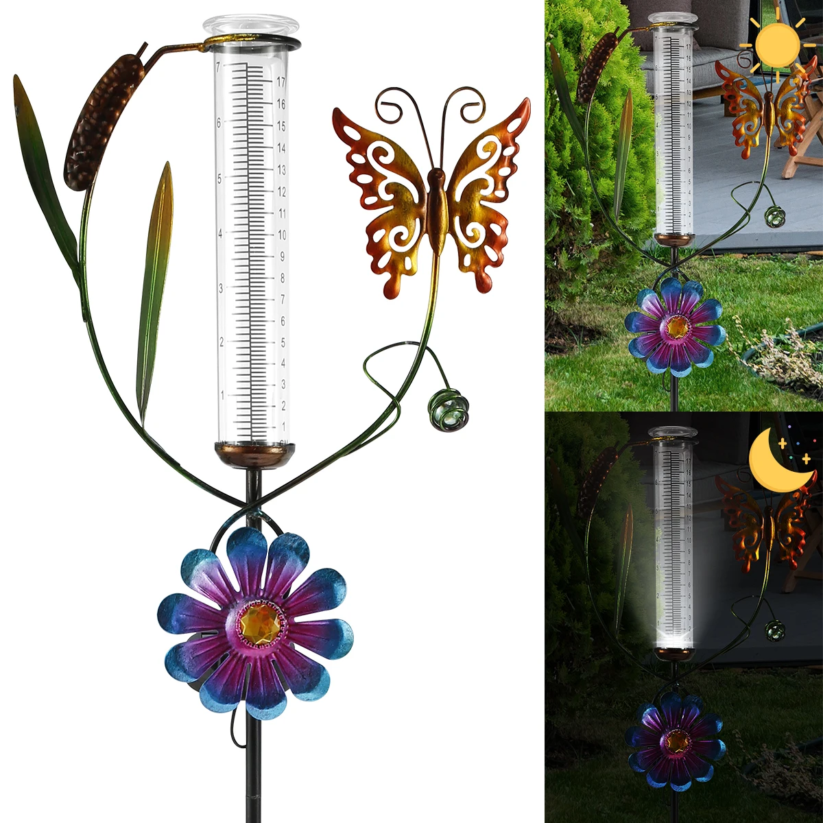 

Solar Rain Gauge Waterproof Metal Rain Gauge Clear Glass Tube Decoration Gauge 300mAh Rechargeable 6-12 hour Working Time