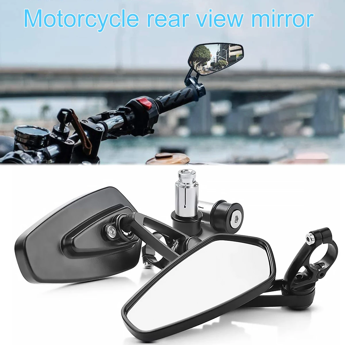 

2Pcs Motorcycle Rear View Mirror 7/8inch Standard Hollow Handle Rear View Side Wing Mirror Adjustable Bar E-Bike Rearview Mirror