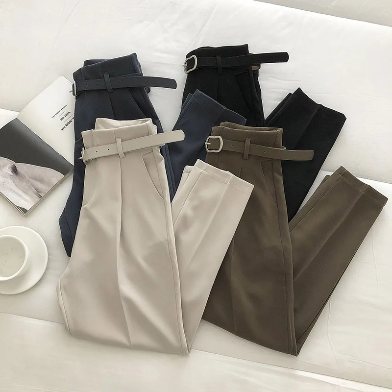 

Spring Autumn Pants Office Lady Work Leisure Suit Pants Korean Solid Casual High Waist Ankle Length Harem Pants Women's 2022