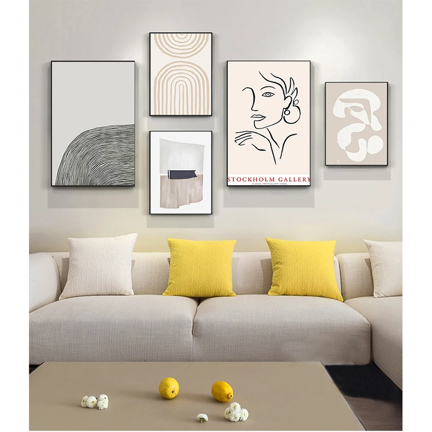 

Abstract Scandinavia Trendy Boho Beige Colors Minimalist Canvas Painting Print Wall Art Pictures Living Room Home Decor