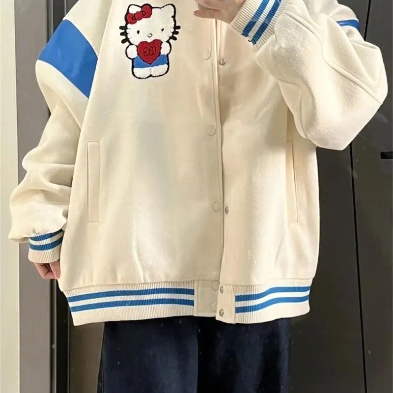 

New Sanrio Kawaii Anime Hello Kitty American Retro Embroidered Baseball Uniforms Trendy Spring Loose Versatile Jackets Tops Coat
