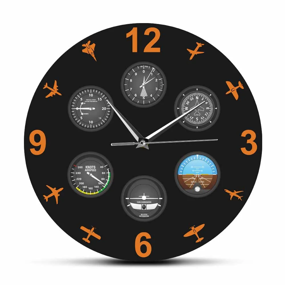

Aviation Aviator Modern Design Printed Wall Clock Flight Instrument with Military Aircrafts Silent Timepiece Pilot Watch