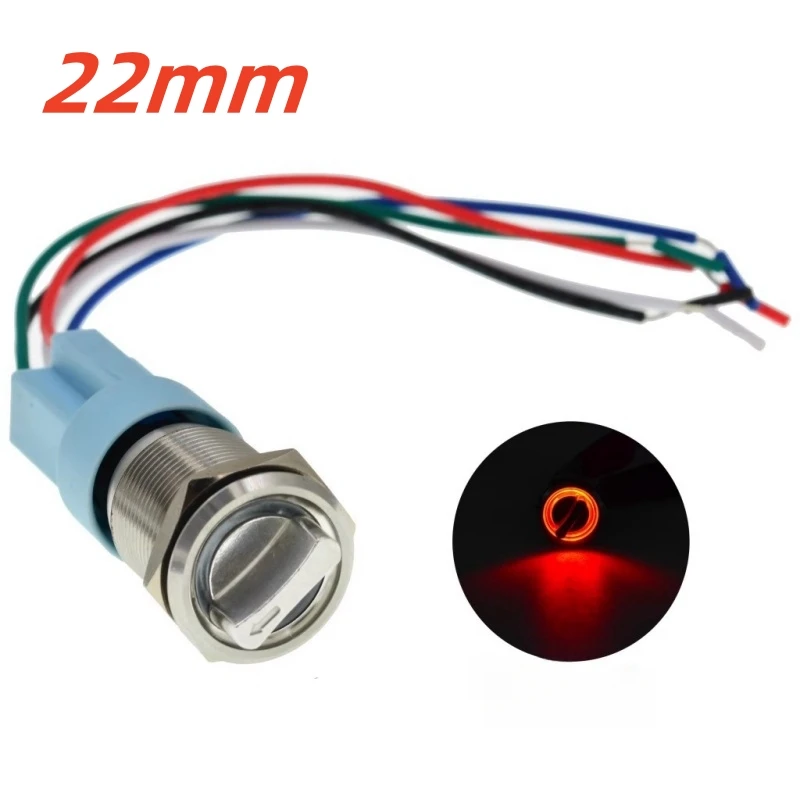 

22mm Self-return Momentary Self-locking Fixation Waterproof DPDT Illuminated Metal Selector Rotary Switch 2/3 Position with