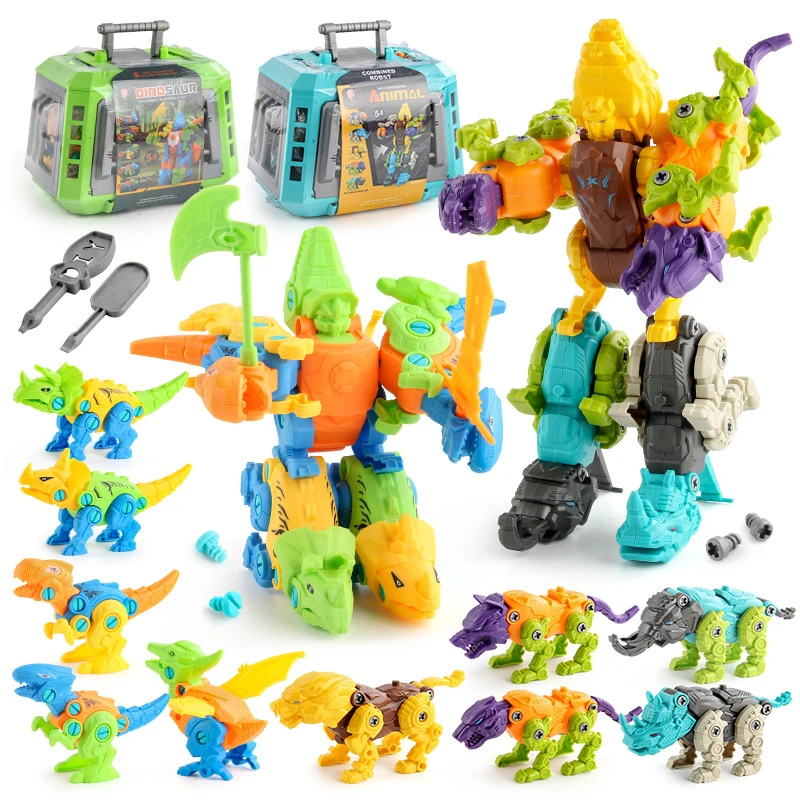 

5 IN 1 Children Assembly Dinosaur Building Blocks Transformation Robot Constructor DIY Disassembly Screw Education Toy for Boys