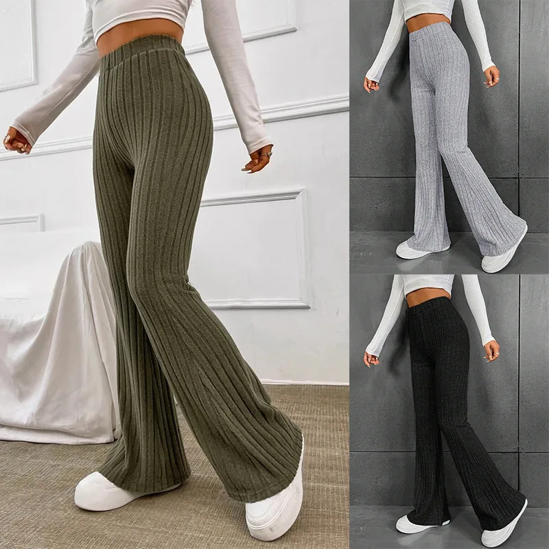 2024 Модные женские повседневные однотонные штаны для йоги с высокой талией