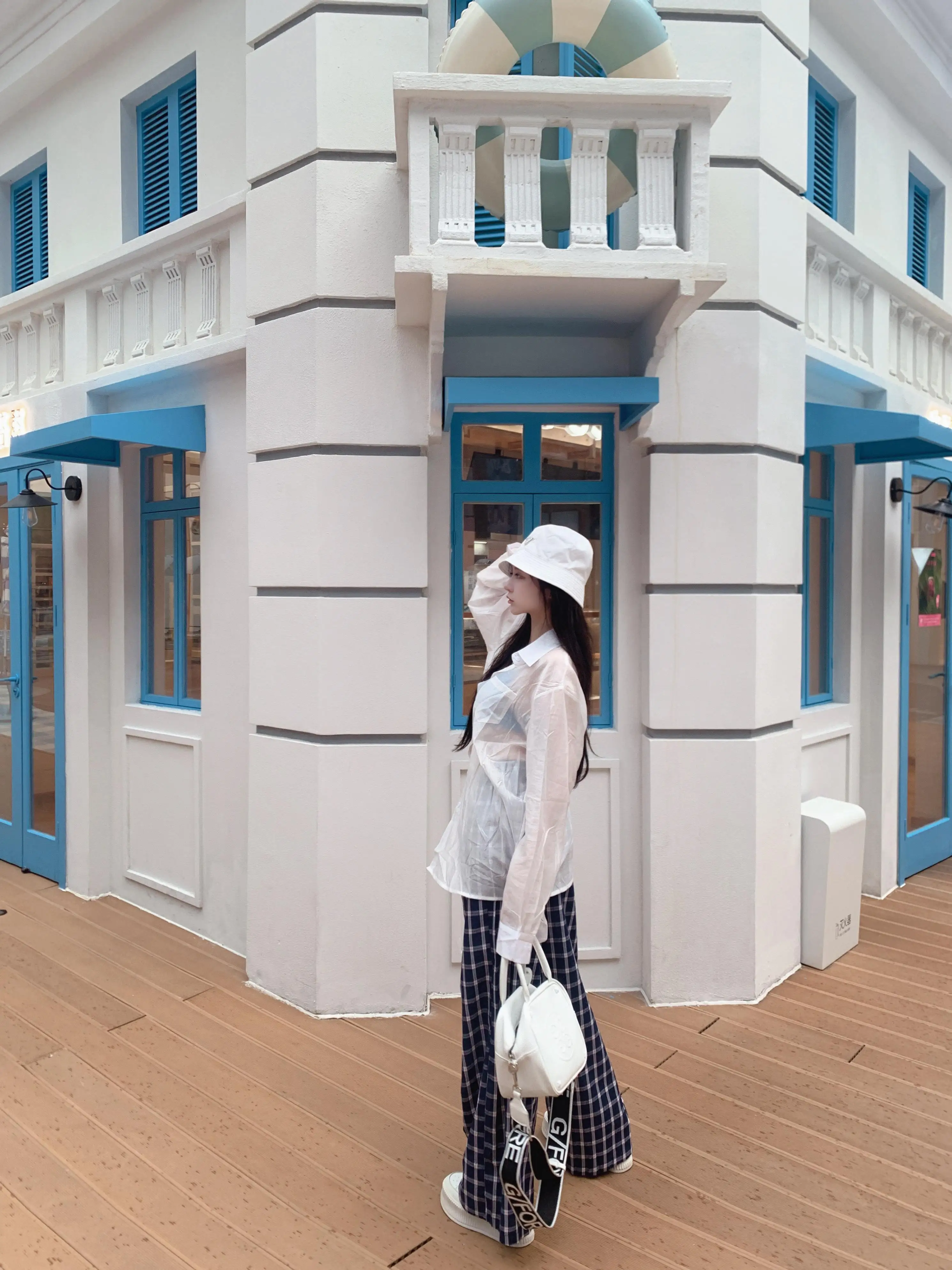 Nanane Nan Homemade Slightly Sweet Oxygen-Sensitive Dopamine Sling + Boyfriend Version Shirts Blue Plaid Wide-Leg Pants