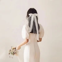 women tulle wedding veils white ribbon edge bow with hair clip short bridal hair veil bride marriage party accessories