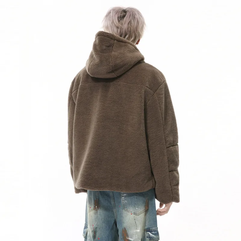 Нишевый дизайн мужские флисовые куртки с капюшоном однотонная свободная одежда