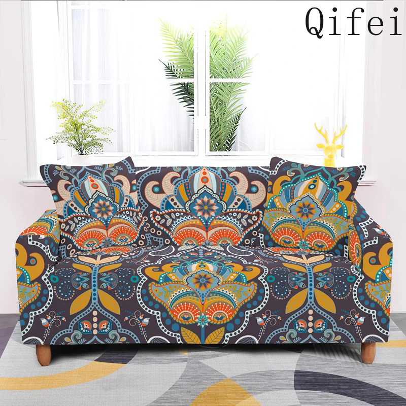 

Boho Mandala Flower Elastic Sectional Sofa Cover For Living Room All-Inclusive Couch Covering Bohemia Slipcover 1/2/3/4 Seater