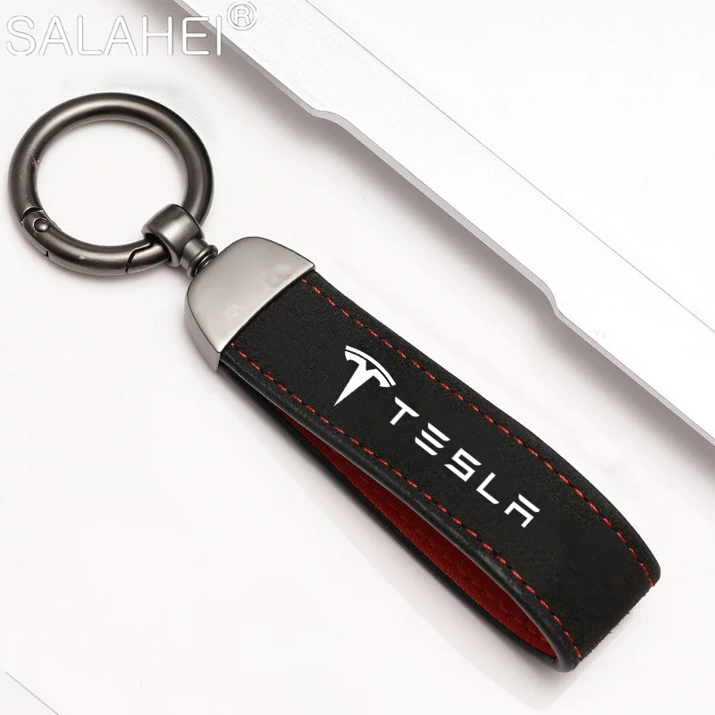 

High-End 4S Gift Leather Car Styling Keychain For Tesla Model-3 Model-S Model-X Model-Y Roadster Auto Metal Keyring Accessories