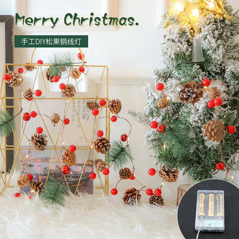

Pine Cones LED Lights String USB Operated New Year Hanging Curtain Lamp Indoor Pine Needles Fairy String Christmas Party Decor