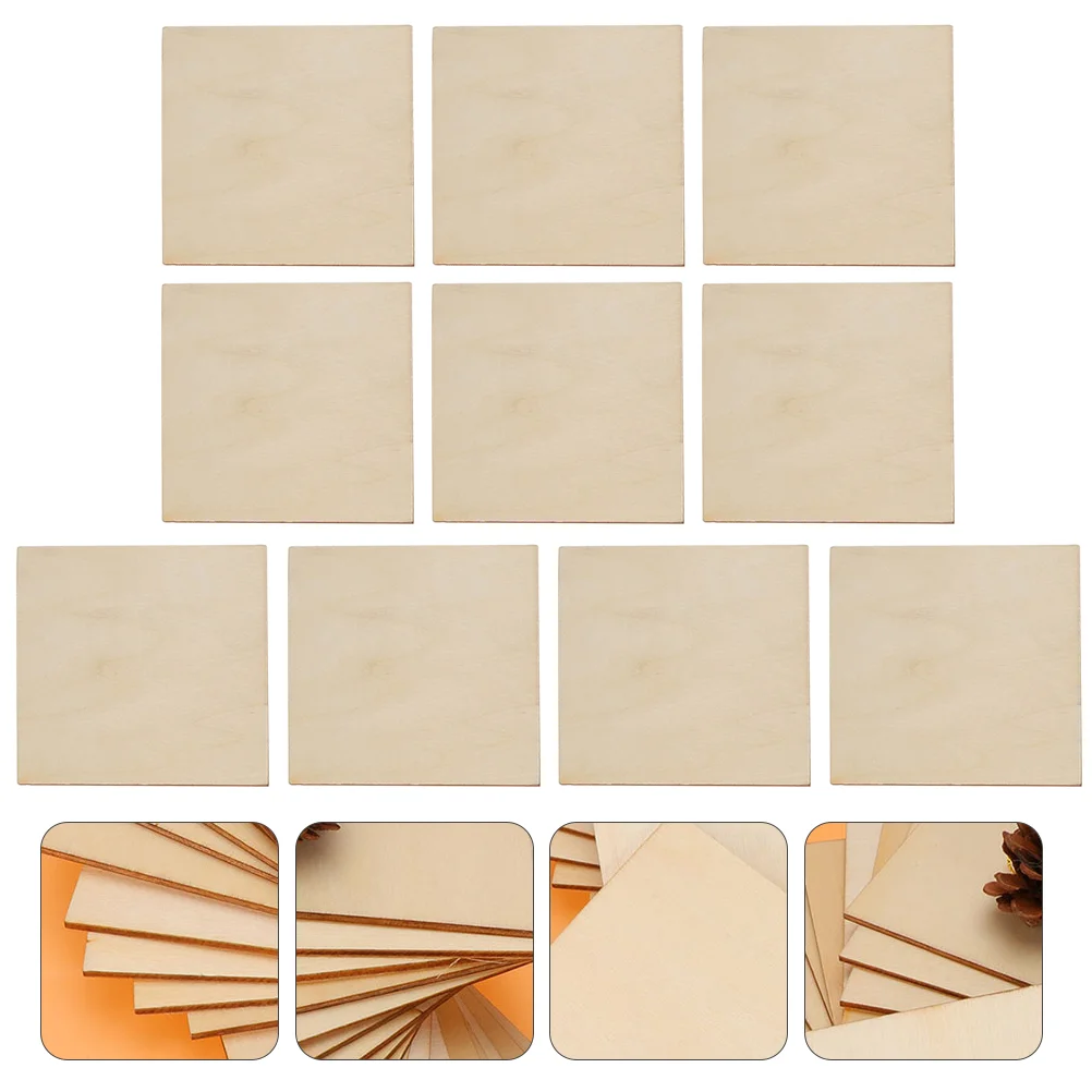 

50pcs Square Shape Wooden Slices DIY Wooden Slices Blank Wooden Chip Craft