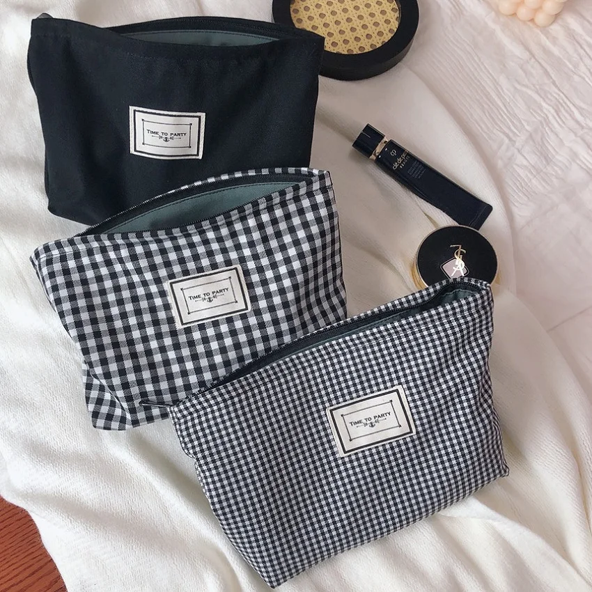 Cotton Makeup Bag For Bag Plaid Large Cosmetics Pouch Necesserie Make Up Organizer Beauty Storage Woman Men Travel Toiletry Bags