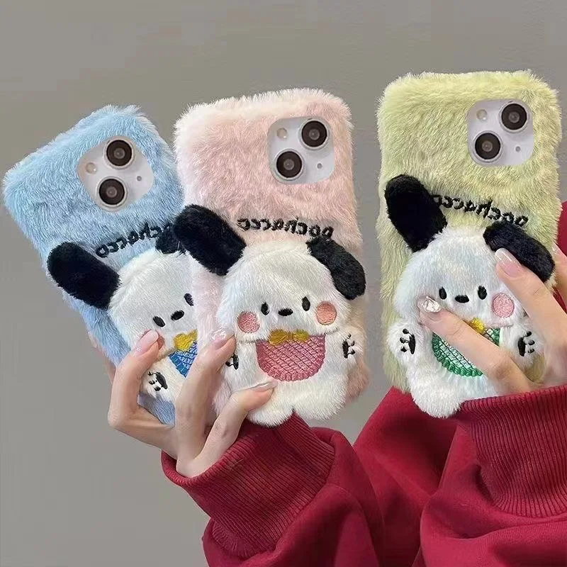 

3D Cartoon Plush Sanrio Pochacco Phone Case For Samsung Galaxy S22 S21 FE Plus S22Ultra Note20 A51 A71 5G Anti-drop Soft Cover