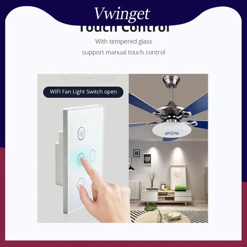 

No Neutral Wire Required Wall Light Us Fan Switch Tuya Ceiling Fan Lamp Switches Remote Various Speed Control App Control Us