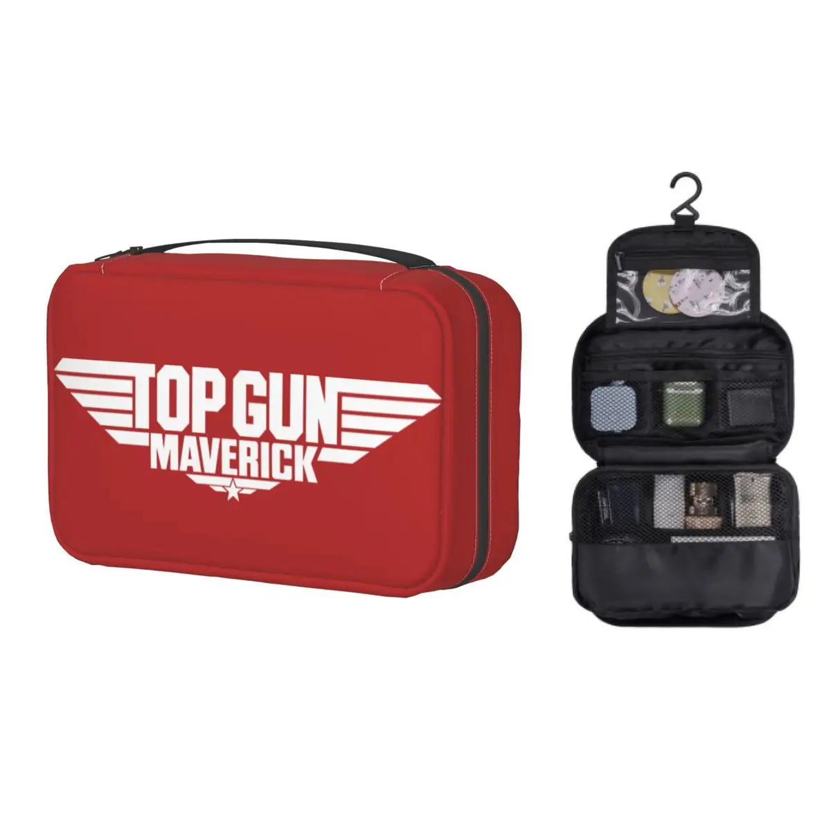

Custom Top Gun Logo White Maverick Travel Cosmetic Bag for Women Film Makeup Toiletry Organizer Lady Beauty Storage Dopp Kit