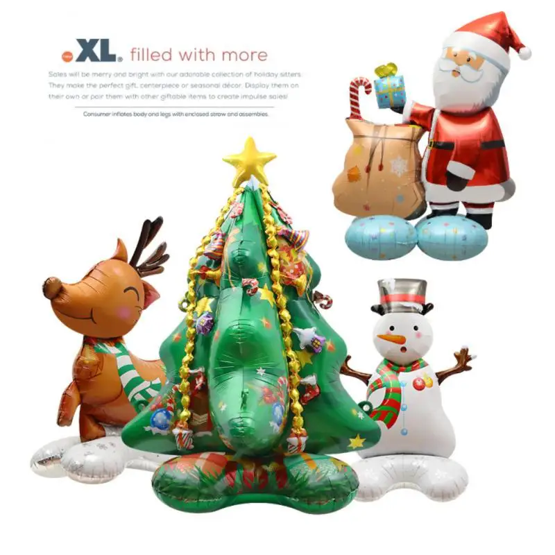 

3d Santa Claus Balloons Standding Aluminum Foil Santa Claus Balloon Thick No Leaks Snowman Elk Christmas Tree Balloons