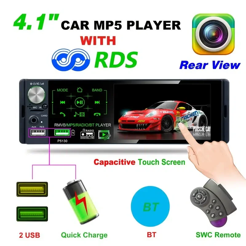 

Din 4.1 Inch 7 Color Backlight MP5 Player Touch HD Capacitive Screen Car Single Set MP5 RDS Radio