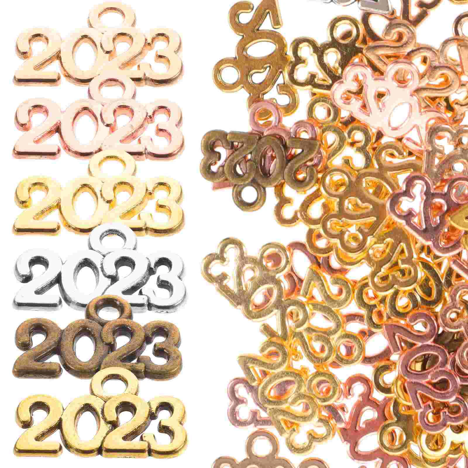 

100 Pcs Key Ornament Number 2023 Charms Graduation Earrings Pendant Bead Bracelet Making Kit Class Decorate